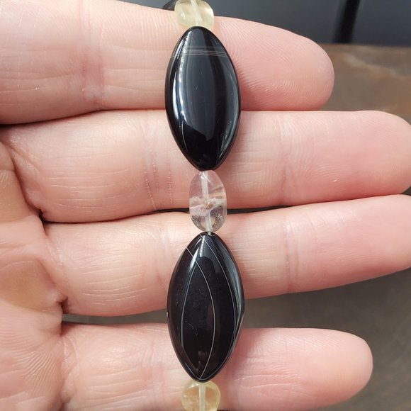 8 Inch Sterling Silver Black And Yellow Semi Precious Stones Bracelet - Picture 1 of 6